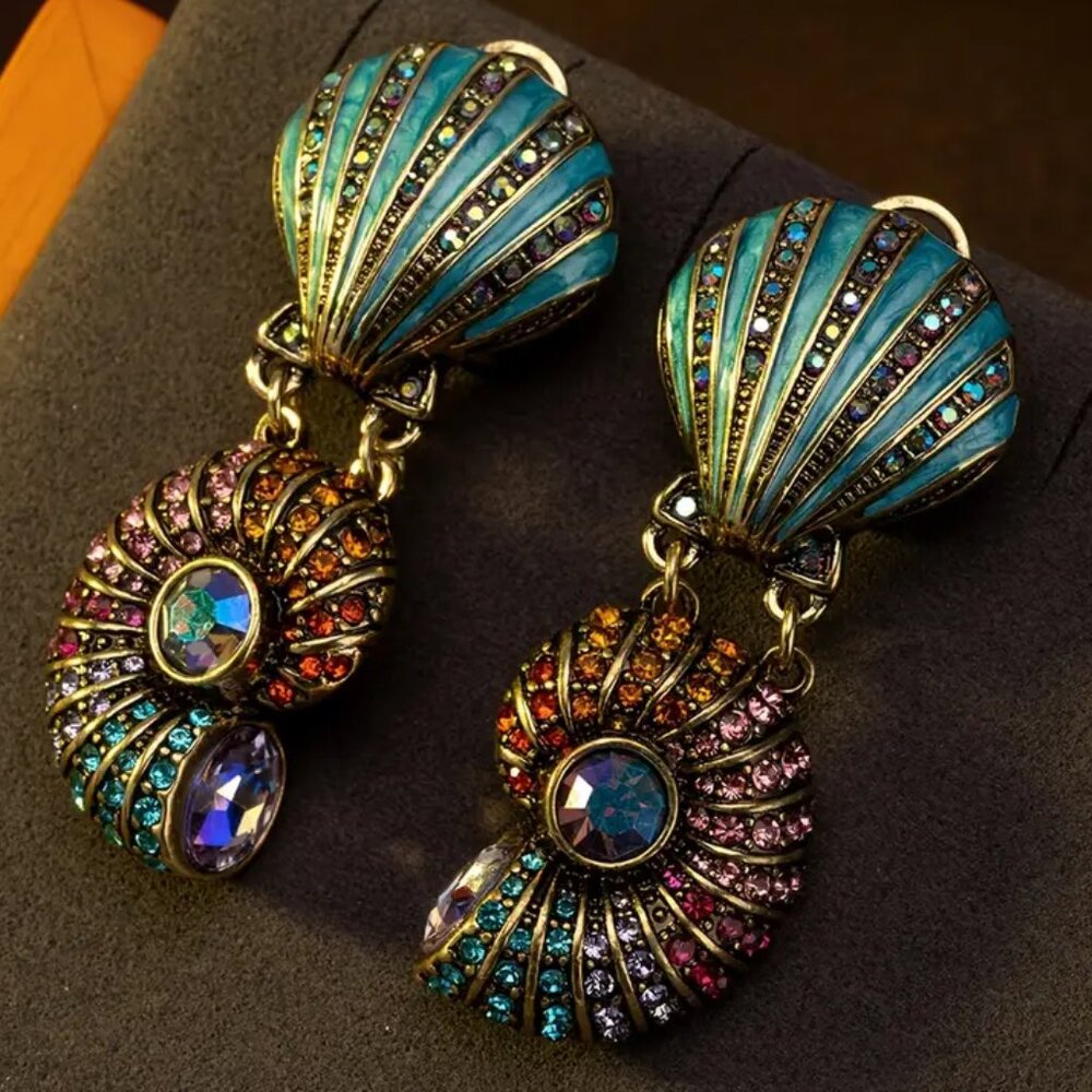 NEW Heidi Daus multicolor shell omega back stud earrings - Picture 3 of 6